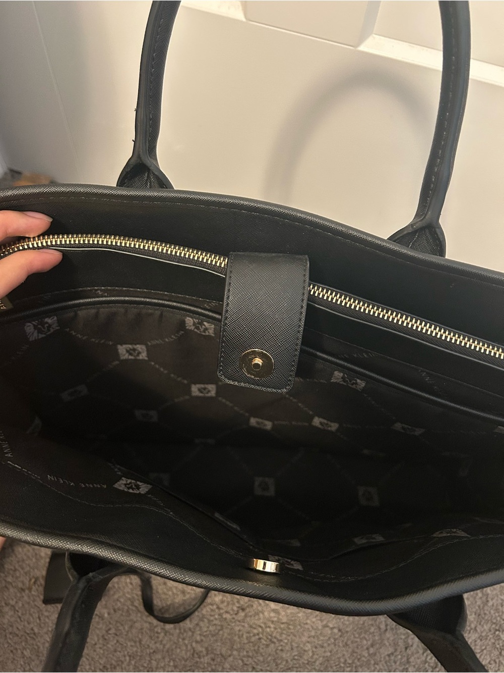 Anne Klein Black Structured Tote with Top Handles - Picture 5 of 12